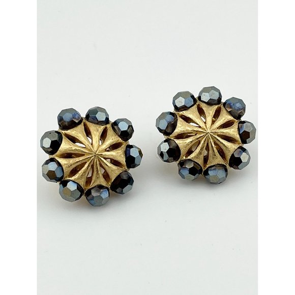 Vintage Crown Trifari Rose Crystal Clip-on Earrings: 1950s  Vintage Crown Trifari Crystal Earrings